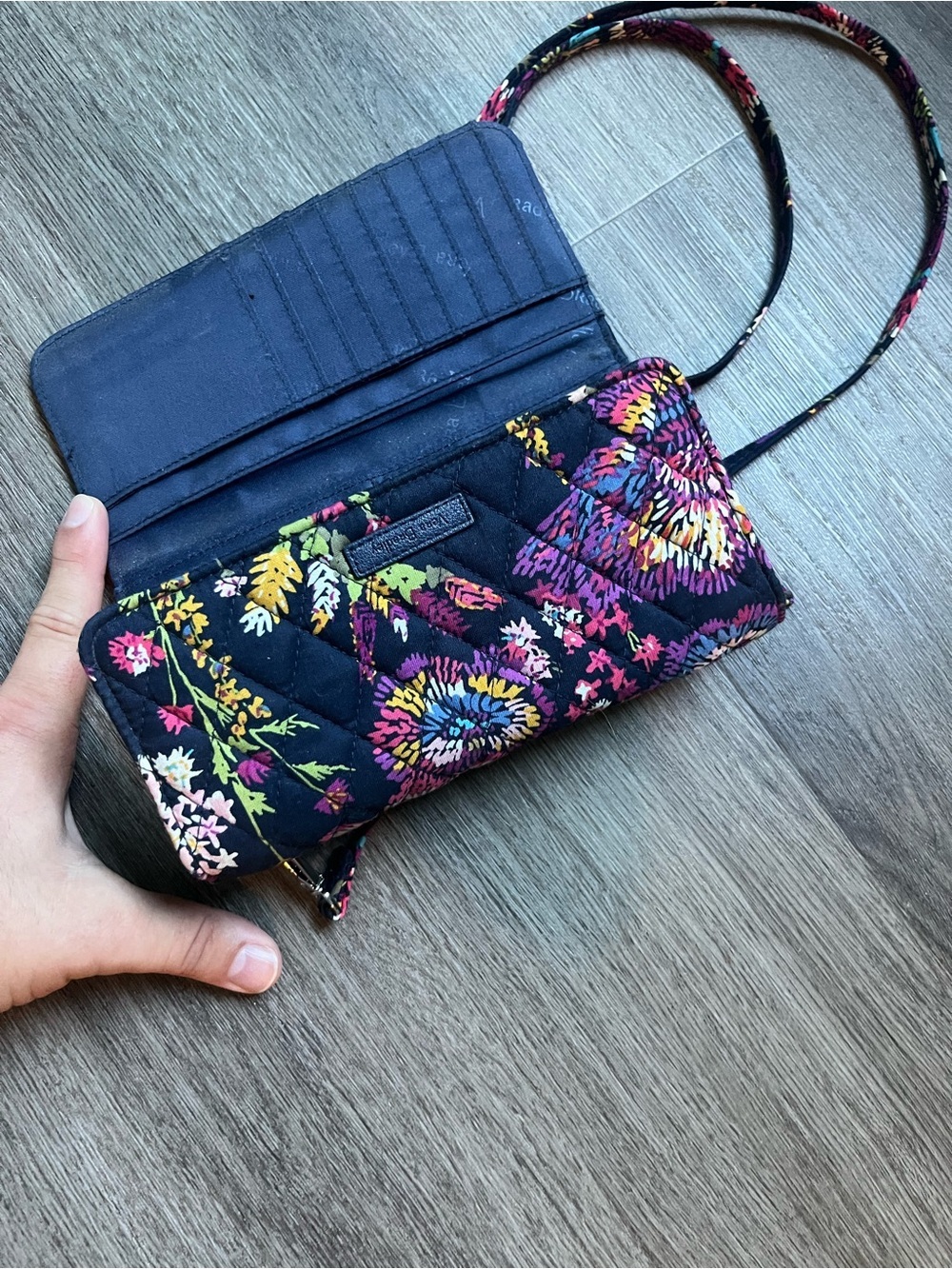 Vera Bradley Navy Floral Quilted Crossbody Wallet - Picture 4 of 7